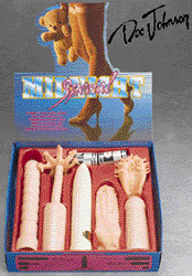 Midnight Special - Includes 7 inch vibrator, two C batteries, prickly stimulator sleeve, giant bone extension, smooth penis extension, happy fuzzy top, and teasin top extension. 